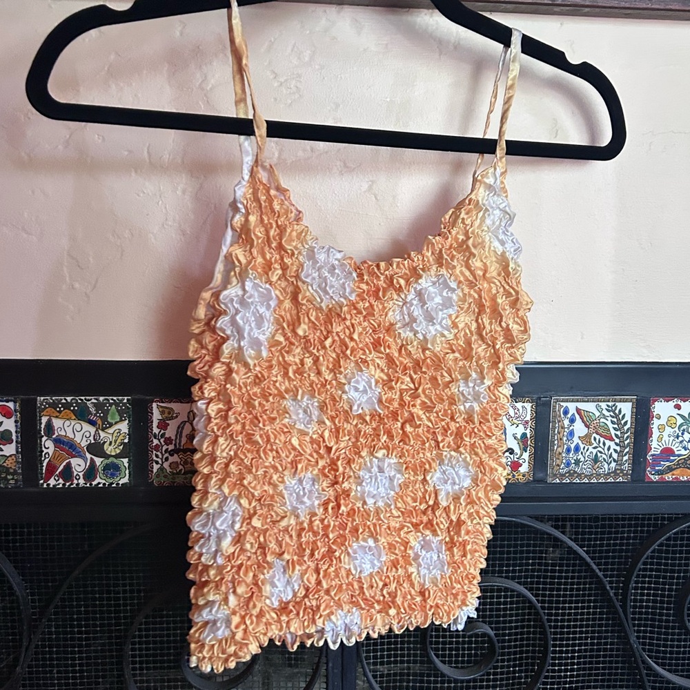 Orange and White Women's Top